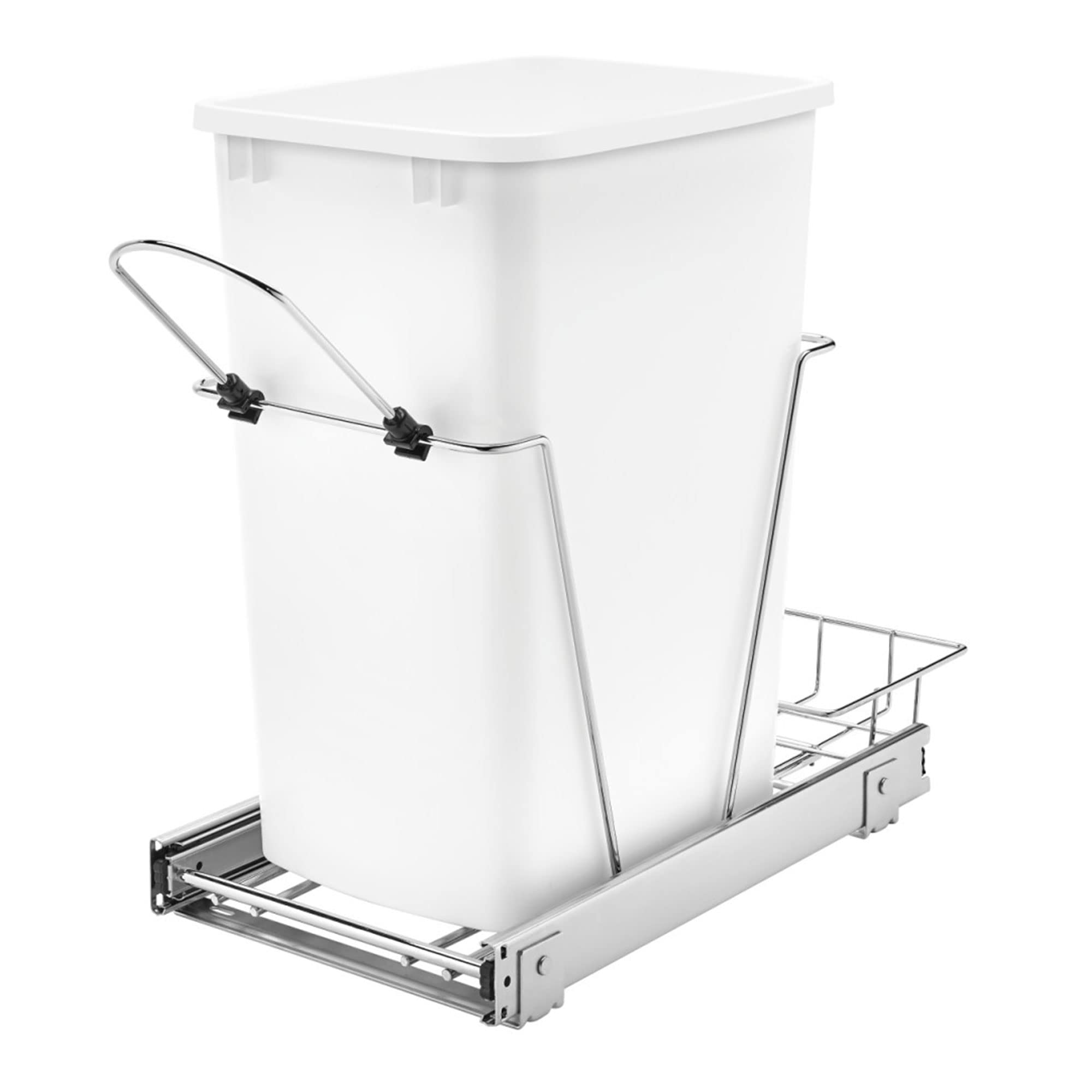 Rev-A-Shelf Pull Out Trash Can for Under Kitchen Cabinets 35 Qt 12 Gallon Garbage Waste Recycling Bin with Full Extension Slides, Silver, RV-12KD-17C S