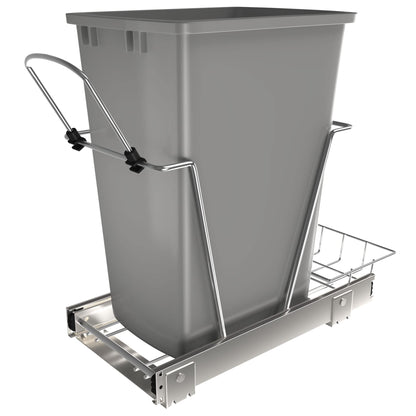 Rev-A-Shelf Pull Out Trash Can for Under Kitchen Cabinets 35 Qt 12 Gallon Garbage Waste Recycling Bin with Full Extension Slides, Silver, RV-12KD-17C S