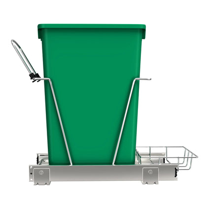 Rev-A-Shelf Pull Out Trash Can for Under Kitchen Cabinets 35 Qt 12 Gallon Garbage Waste Recycling Bin with Full Extension Slides, Silver, RV-12KD-17C S
