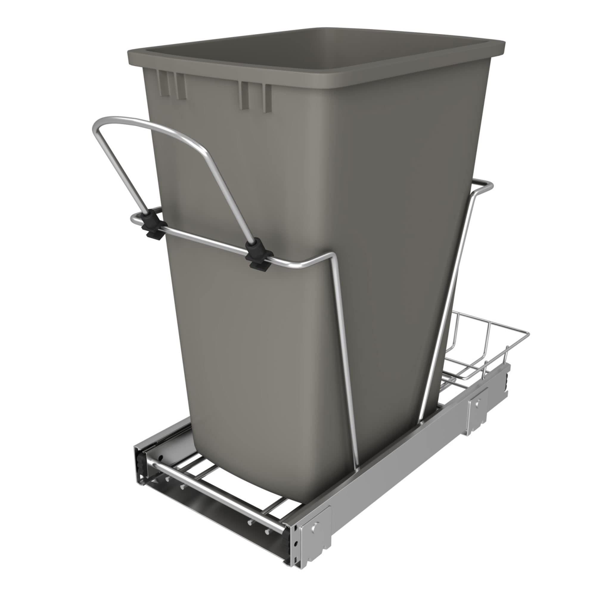 Rev-A-Shelf Pull Out Trash Can for Under Kitchen Cabinets 35 Qt 12 Gallon Garbage Waste Recycling Bin with Full Extension Slides, Silver, RV-12KD-17C S