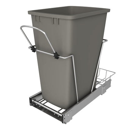 Rev-A-Shelf Pull Out Trash Can for Under Kitchen Cabinets 35 Qt 12 Gallon Garbage Waste Recycling Bin with Full Extension Slides, Silver, RV-12KD-17C S