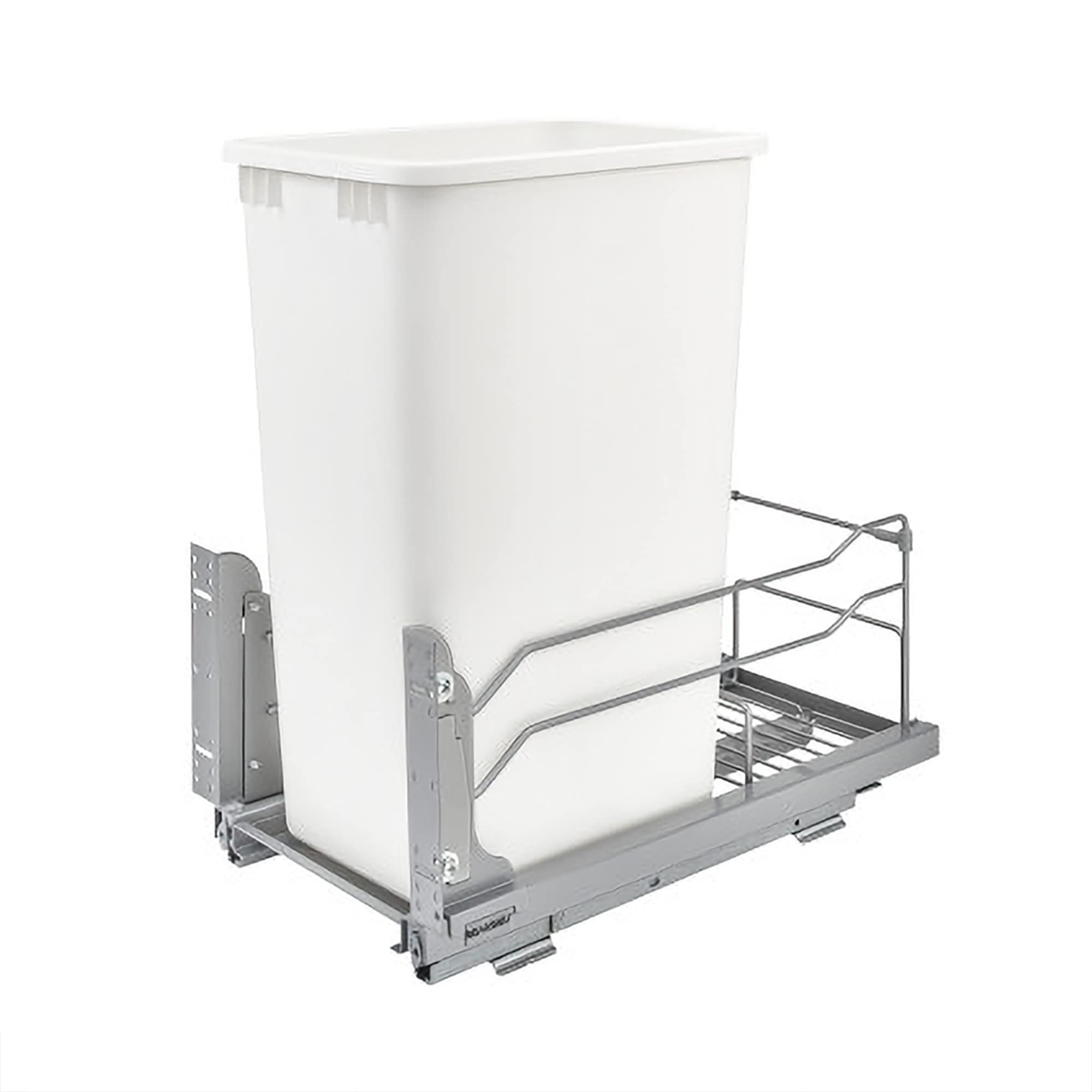 Rev-A-Shelf Pullout Trash Can for Full-Height Kitchen Cabinets 50 Quart 12.5 Gallon with Soft-Close Slides and Storage, Silver, 53WC-1550SCDM-117