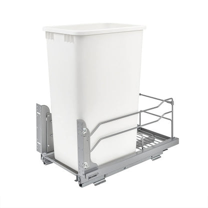 Rev-A-Shelf Pullout Trash Can for Full-Height Kitchen Cabinets 50 Quart 12.5 Gallon with Soft-Close Slides and Storage, Silver, 53WC-1550SCDM-117