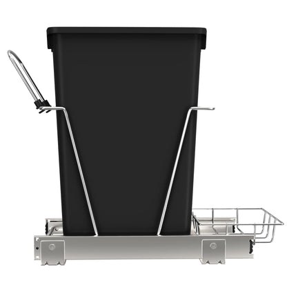 Rev-A-Shelf Pull Out Trash Can for Under Kitchen Cabinets 35 Qt 12 Gallon Garbage Waste Recycling Bin with Full Extension Slides, Silver, RV-12KD-17C S