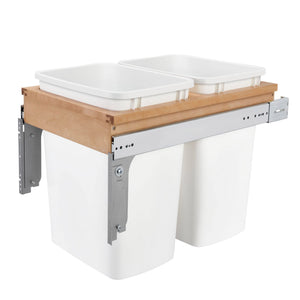 Rev-A-Shelf Double Pull-Out Trash Can for Base Kitchen/ Bathroom Cabinets, 35 Qt Wood Top Mount Garbage Bin, 15" x 1.5" Face-Frame, White, 4WCTM-18DM2