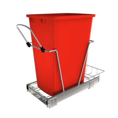 Rev-A-Shelf Pull Out Trash Can for Under Kitchen Cabinets 35 Qt 12 Gallon Garbage Waste Recycling Bin with Full Extension Slides, Silver, RV-12KD-17C S
