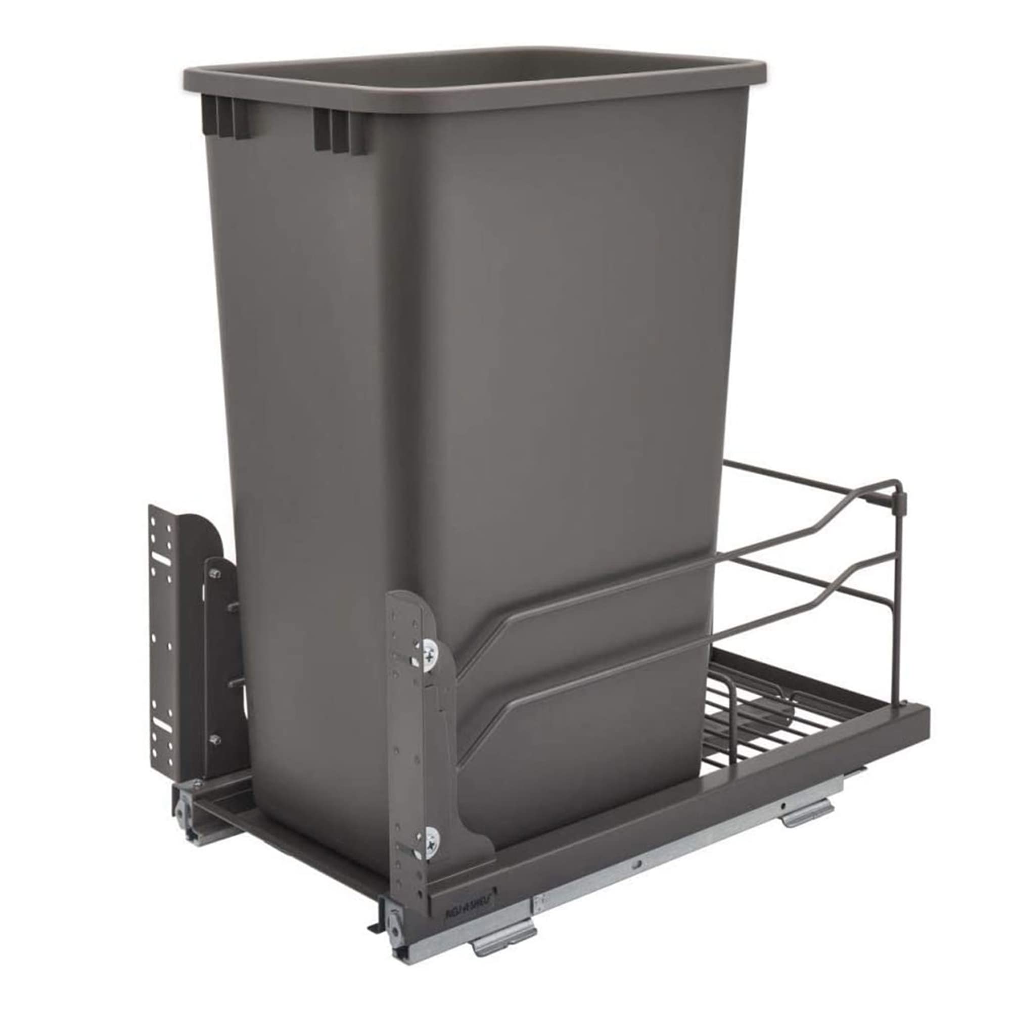 Rev-A-Shelf Pullout Trash Can for Full-Height Kitchen Cabinets 50 Quart 12.5 Gallon with Soft-Close Slides and Storage, Silver, 53WC-1550SCDM-117
