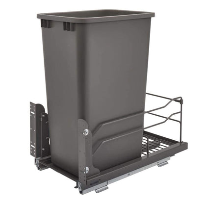 Rev-A-Shelf Pullout Trash Can for Full-Height Kitchen Cabinets 50 Quart 12.5 Gallon with Soft-Close Slides and Storage, Silver, 53WC-1550SCDM-117