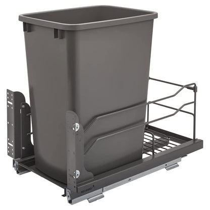 Rev-A-Shelf Pull-Out Trash Can for Under Kitchen Cabinets 35 Quart 8.75 Gallon with Soft-Close Slides and Rear Storage, Champagne, 53WC-1535SCDM-112