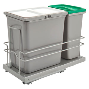 Rev-A-Shelf Double Trash Can Under Counter Pull Out and Recycle Bin with Reduced Depth for Trash and Recyclable with Soft-Close Slides, 5SBWC-815S-1