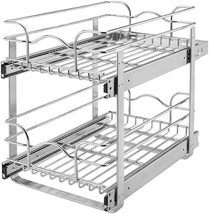 Rev-A-Shelf Two-Tier Chrome Wire Basket Pull Out Cabinet Organizer