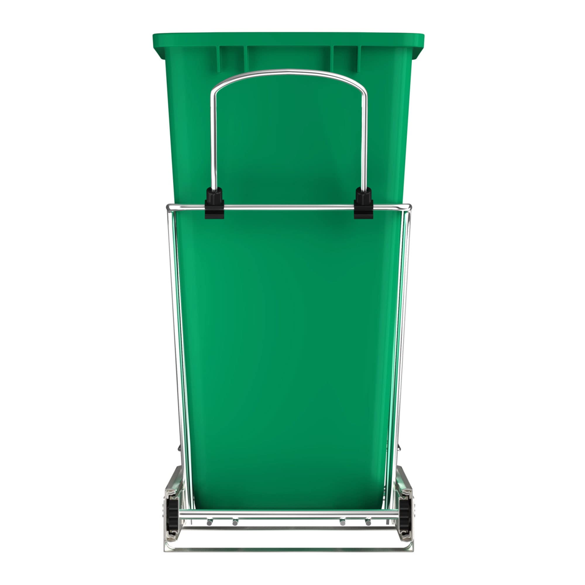 Rev-A-Shelf Pull Out Trash Can for Under Kitchen Cabinets 35 Qt 12 Gallon Garbage Waste Recycling Bin with Full Extension Slides, Silver, RV-12KD-17C S