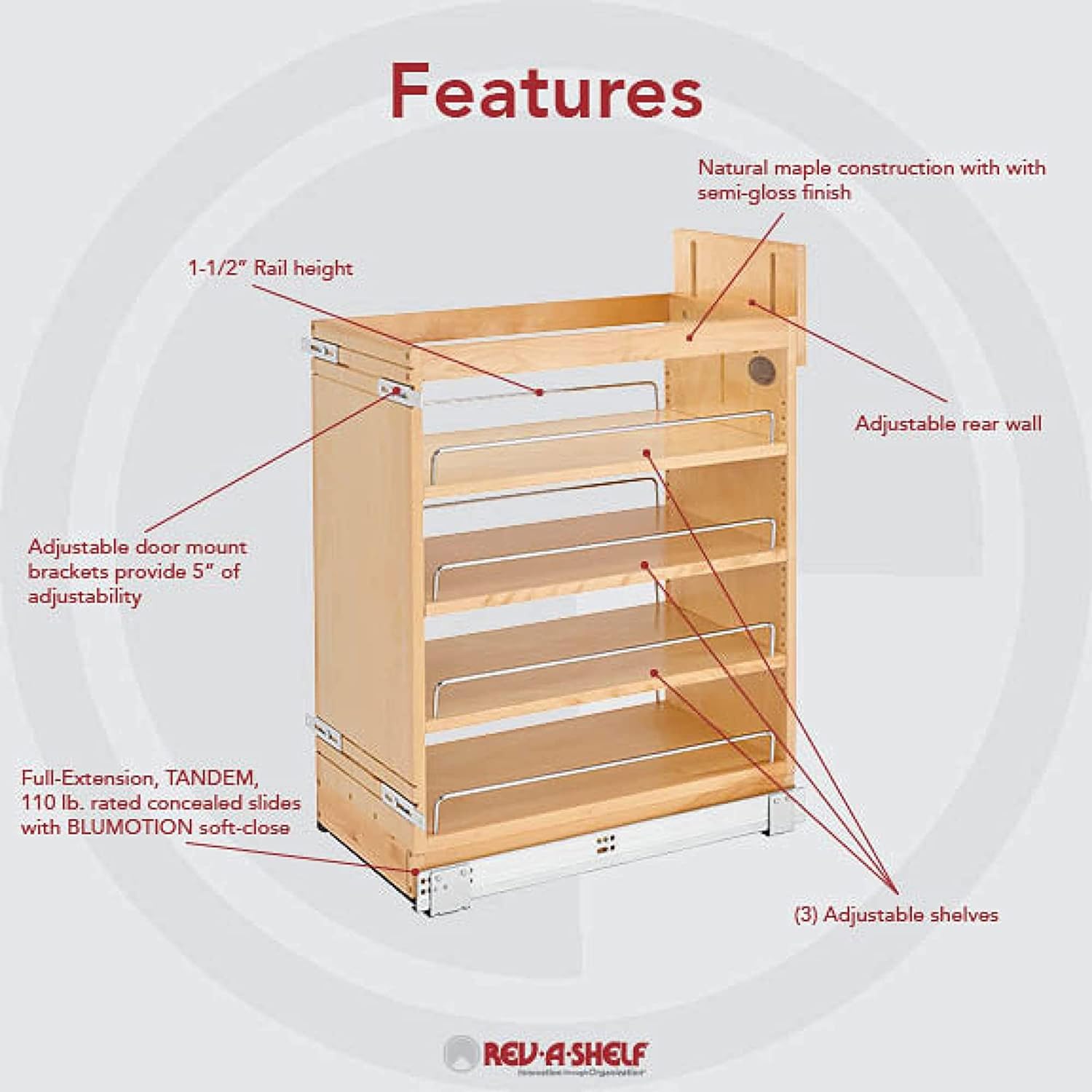 Rev-A-Shelf Pull Out Storage Organizer for Base Kitchen/Bathroom Cabinets with Full Extension Soft Close Slides