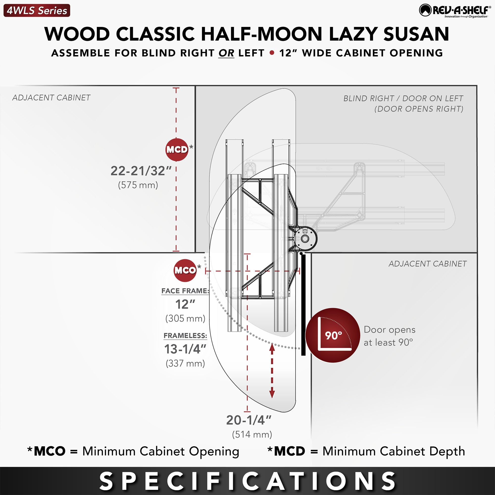 Rev-A-Shelf Dual Shelf Half Moon Lazy Susan Organizer for Blind Corner Kitchen Cabinets, Pull Out Turntable Storage Trays, Wood, 4WLS882-32-570