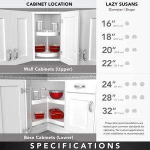 Rev-A-Shelf Dual Shelves Kidney-Shape 24" Lazy Susan Organizer for Lower Corner & Base Kitchen Cabinets, Turntable Home Storage, Wooden, 4WLS472-24-52