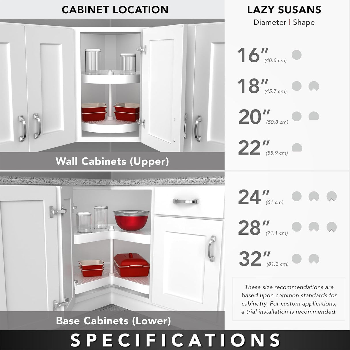 Rev-A-Shelf 32" Dual Tier Full Circle Lazy Susan for Kitchen Cabinets, Plastic Height Adjustable Shelves Home Storage Turntable, White, 6072-32-11-52