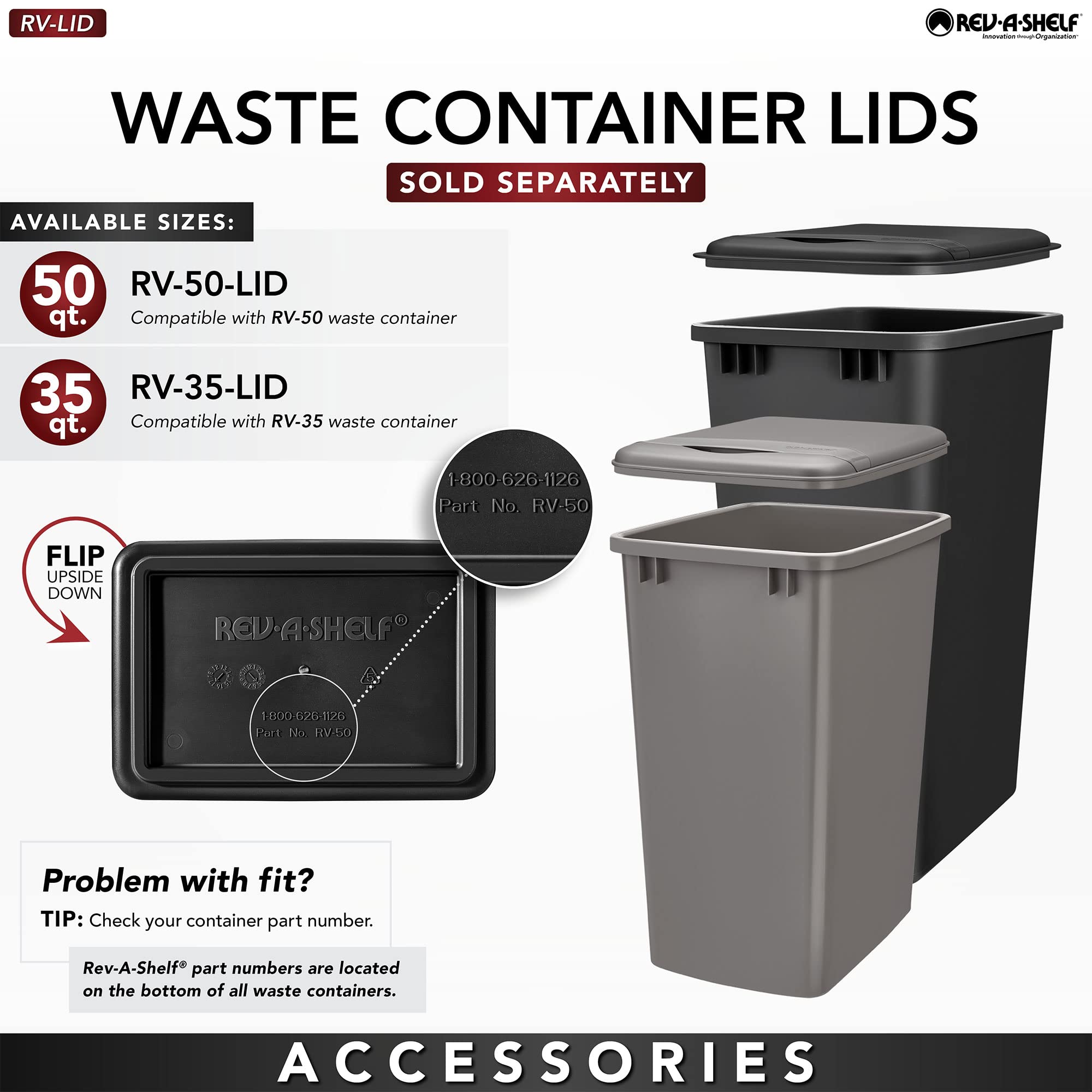 Rev-A-Shelf Pullout Trash Can for Full-Height Kitchen Cabinets 50 Quart 12.5 Gallon with Soft-Close Slides and Storage, Silver, 53WC-1550SCDM-117