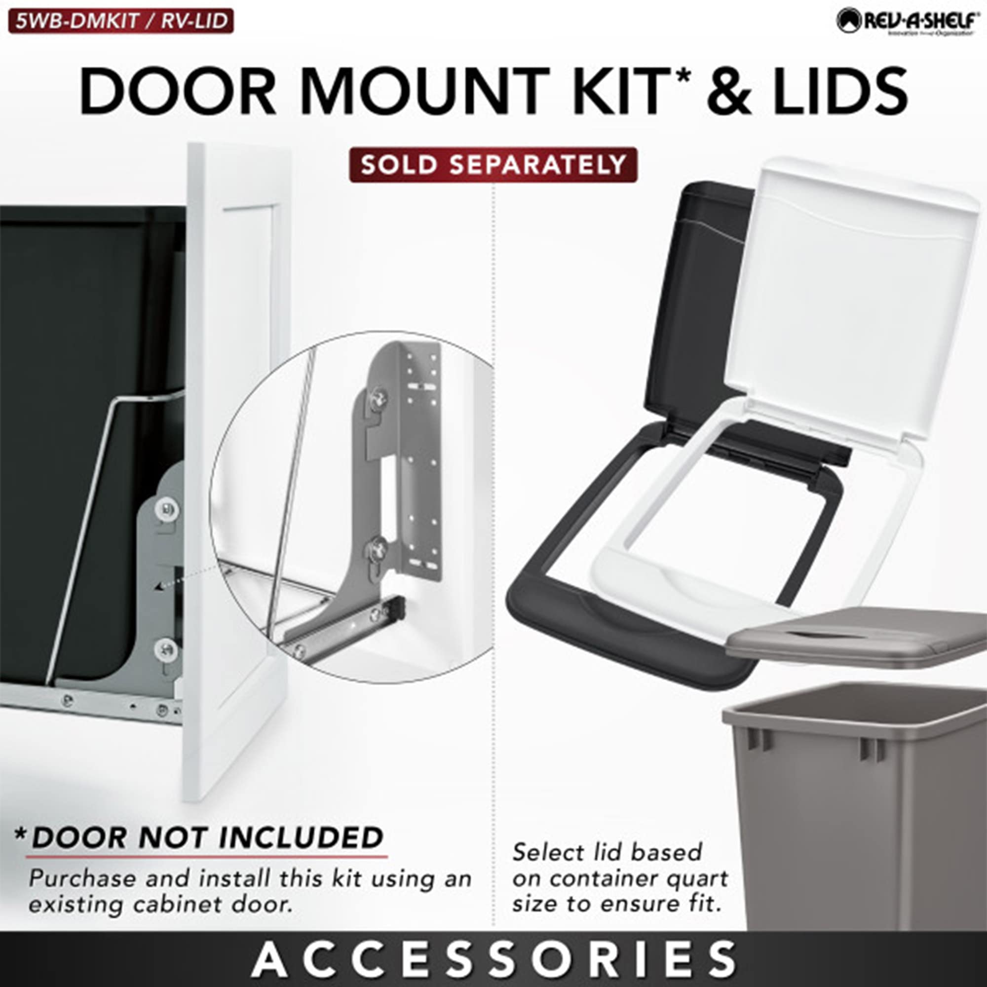 Rev-A-Shelf Pull Out Trash Can for Under Kitchen Cabinets 35 Qt 12 Gallon Garbage Waste Recycling Bin with Full Extension Slides, Silver, RV-12KD-17C S