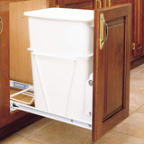 Rev-A-Shelf Single Pullout 35 Quart Trash Can for Base Kitchen or Bathroom Cabinets with Slides and Simple Installation, White, RV-12PB
