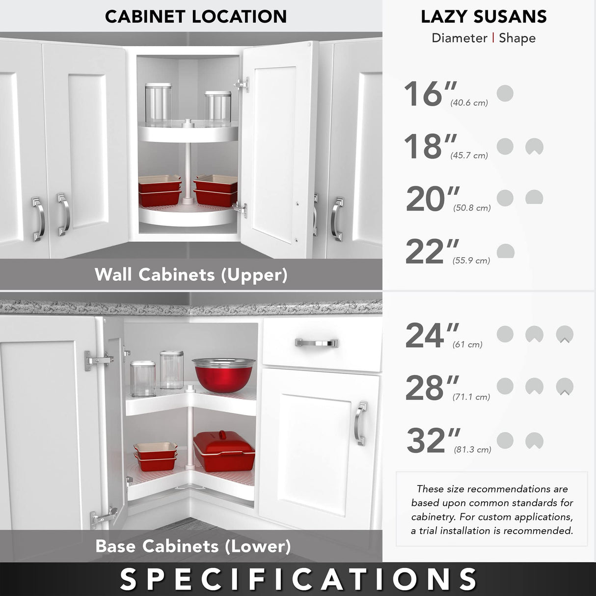 Rev-A-Shelf 28" Pie-Cut Lazy Susan Organizer for Base Corner Kitchen Cabinets, Banded Wood Home Storage 2-Shelves w/Telescoping Shaft, LD-4BW-942-24-1