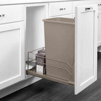 Rev-A-Shelf Pullout Trash Can for Full-Height Kitchen Cabinets 50 Quart 12.5 Gallon with Soft-Close Slides and Storage, Silver, 53WC-1550SCDM-117