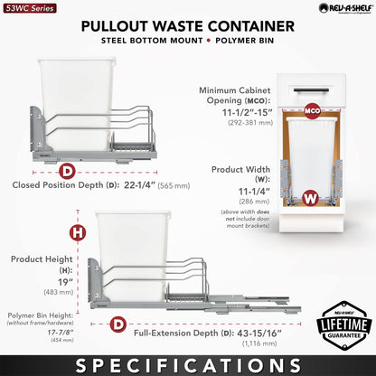 Rev-A-Shelf Pull-Out Trash Can for Under Kitchen Cabinets 35 Quart 8.75 Gallon with Soft-Close Slides and Rear Storage, Champagne, 53WC-1535SCDM-112