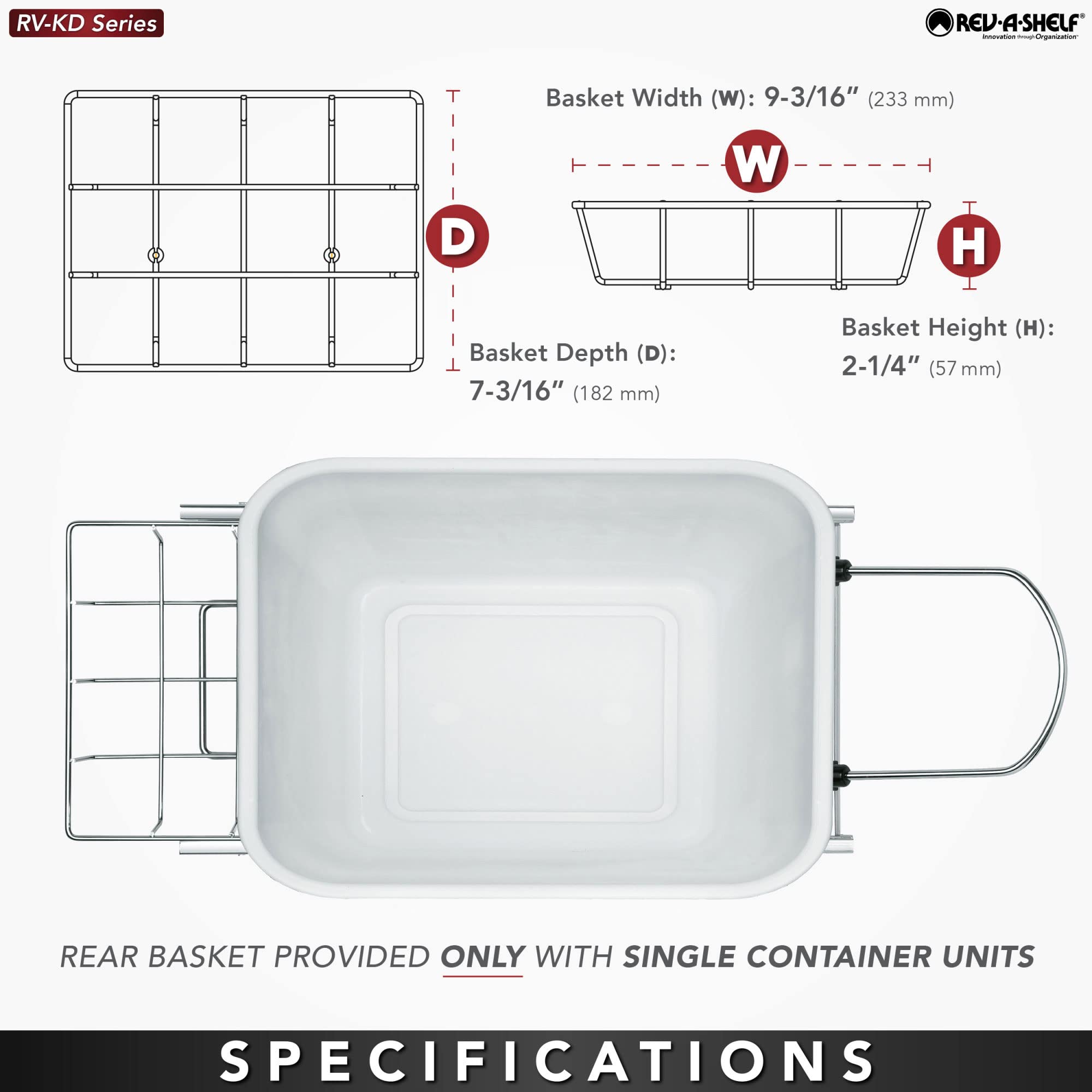 Rev-A-Shelf Pull Out Trash Can for Under Kitchen Cabinets 35 Qt 12 Gallon Garbage Waste Recycling Bin with Full Extension Slides, Silver, RV-12KD-17C S