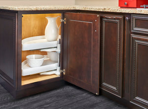Rev-A-Shelf 31” Pull Out Half Moon Lazy Susan Shelf Sliding Organizer with Hardware for Blind Corner Kitchen or Bathroom Cabinets, White, 6882-31-11-570