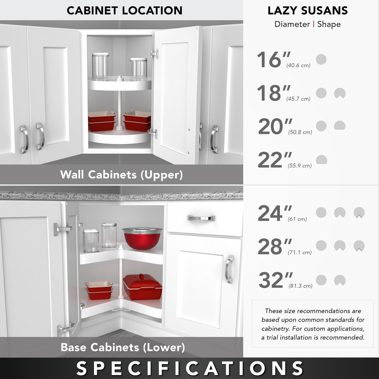 Rev-A-Shelf 18" Full Circle Dual Tier Lazy Susan Organizer for Upper Corner Wall Cabinets, Plastic Home Rotating Storage Shelves, White, 2062-18-11-1