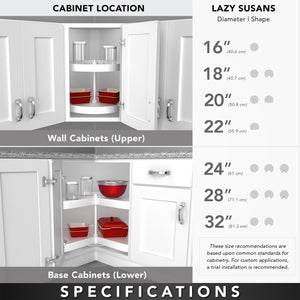 Rev-A-Shelf Dual Shelves Kidney-Shape 24" Lazy Susan Organizer for Lower Corner & Base Kitchen Cabinets, Turntable Home Storage, Wooden, 4WLS472-24-52