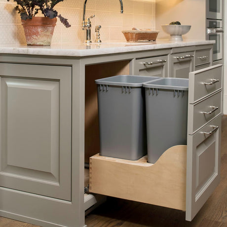 Rev-A-Shelf Pullout Trash Can Bottom Mounted with Rear Storage and Undermount Soft-Close Slides