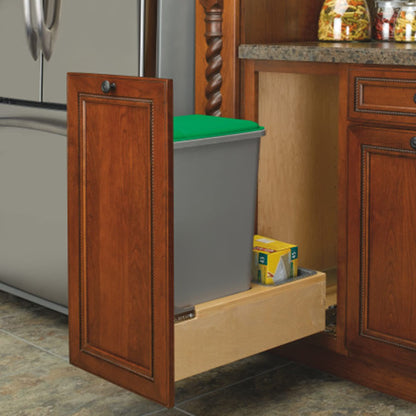 Rev-A-Shelf Pull Out Under Counter Trash Can, 50 Qt 12.5 Gal Garbage Container with Soft-Close and Soft-Open Slides, Silver, 4WCBM-1550DM-1