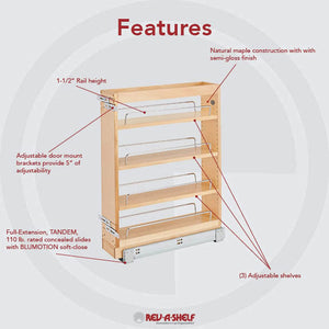 Rev-A-Shelf 448-BC19SC-5C Vanity 5 x19 Inch Door/Drawer Base Soft Close Kitchen Cabinet Storage Organizer with BLUMOTION Slides, Natural Maple Wood