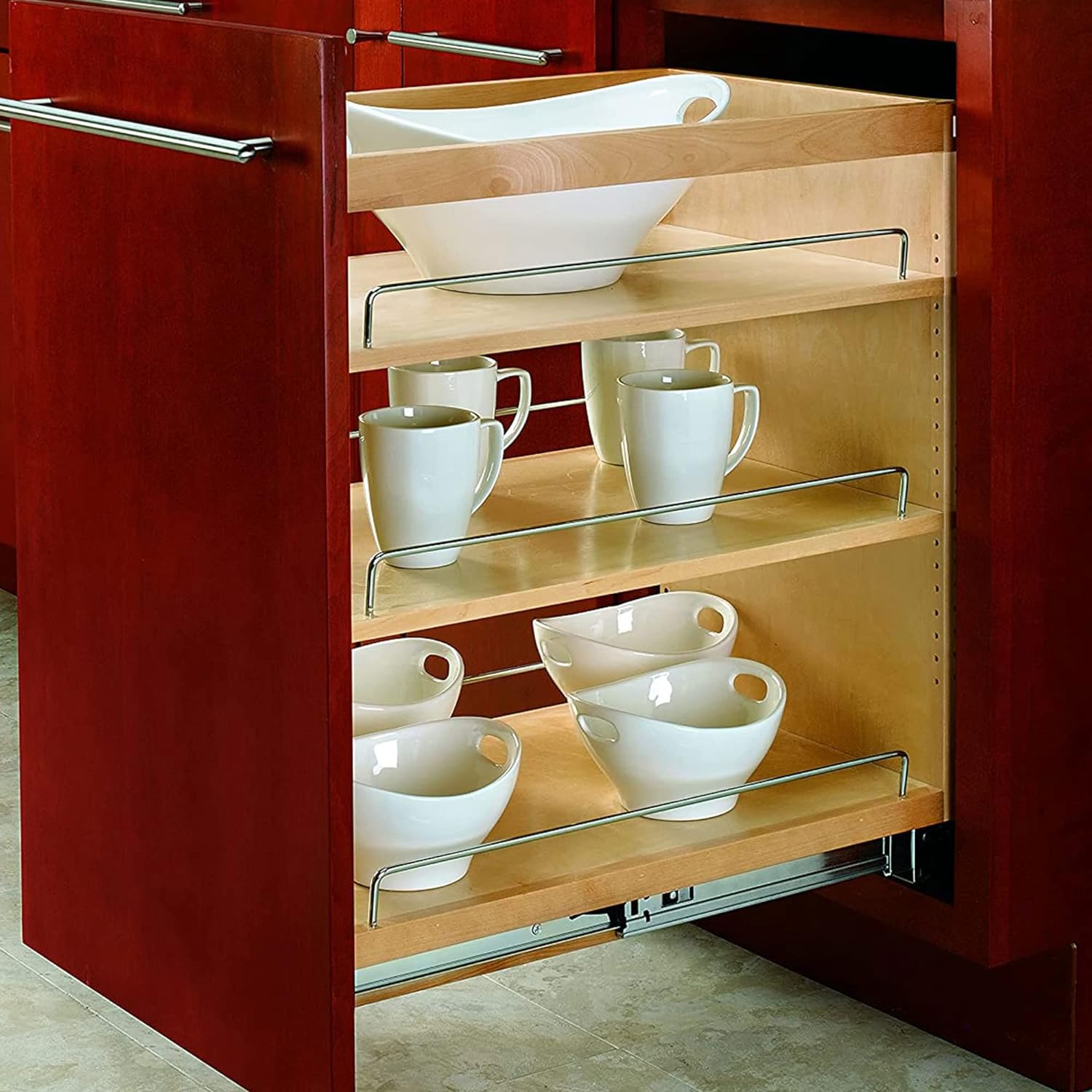 Rev-A-Shelf Pull Out Storage Organizer for Base Kitchen/Bathroom Cabinets with Full Extension Soft Close Slides