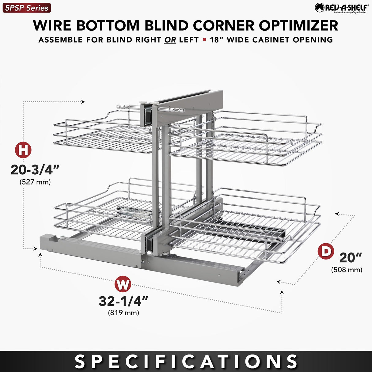 Rev-A-Shelf Dual Tier Pull Out Shelf Organizer for Blind Corner Kitchen or Bathroom Cabinets with Soft Close,15", 4 Shelves, Silver, 5PSP-15-CR