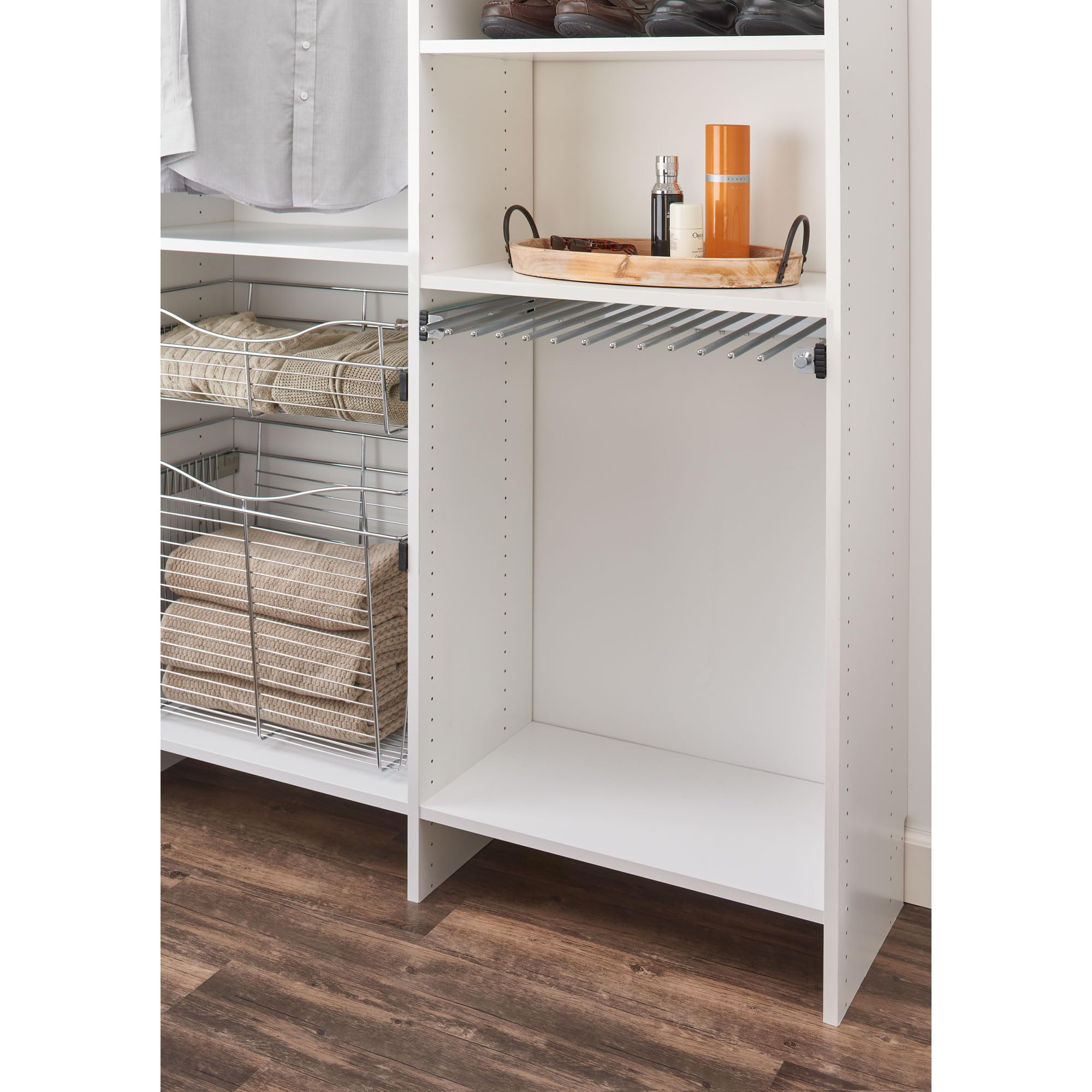 Rev-A-Shelf 17.5" Pull Out Wire Frame for 9 Pairs of Trouser Pant Rack for Space Saving Home Closet Storage Organization, Chrome, PSC-1814CR