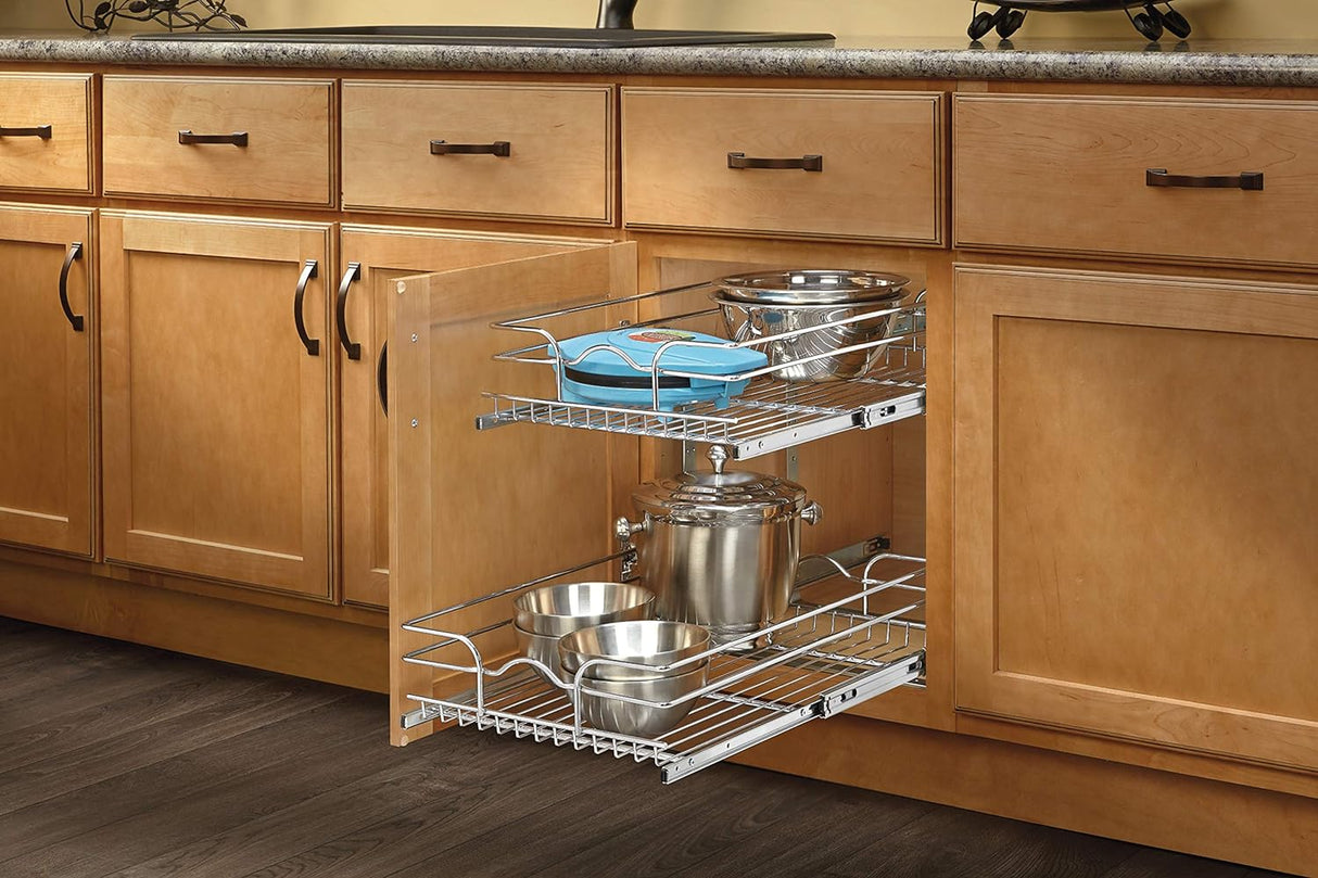 Rev-A-Shelf 5WB2-2122-CR 2-Tier 21-Inch Wire Basket Pull Out Cabinet Organizer, Chrome