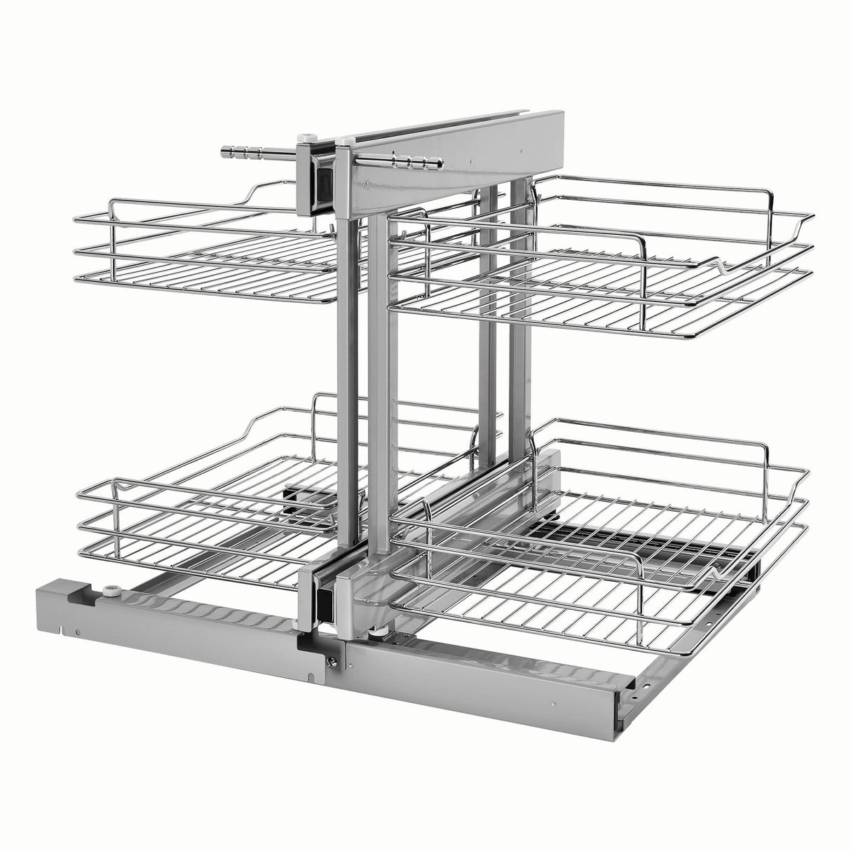 Rev-A-Shelf Dual Tier Pull Out Shelf Organizer for Blind Corner Kitchen or Bathroom Cabinets with Soft Close,15", 4 Shelves, Silver, 5PSP-15-CR