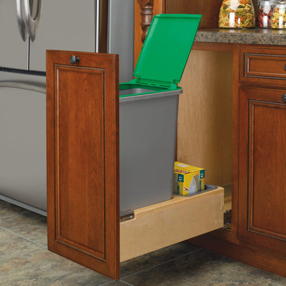 Rev-A-Shelf Pull Out Under Counter Trash Can, 50 Qt 12.5 Gal Garbage Container with Soft-Close and Soft-Open Slides, Silver, 4WCBM-1550DM-1