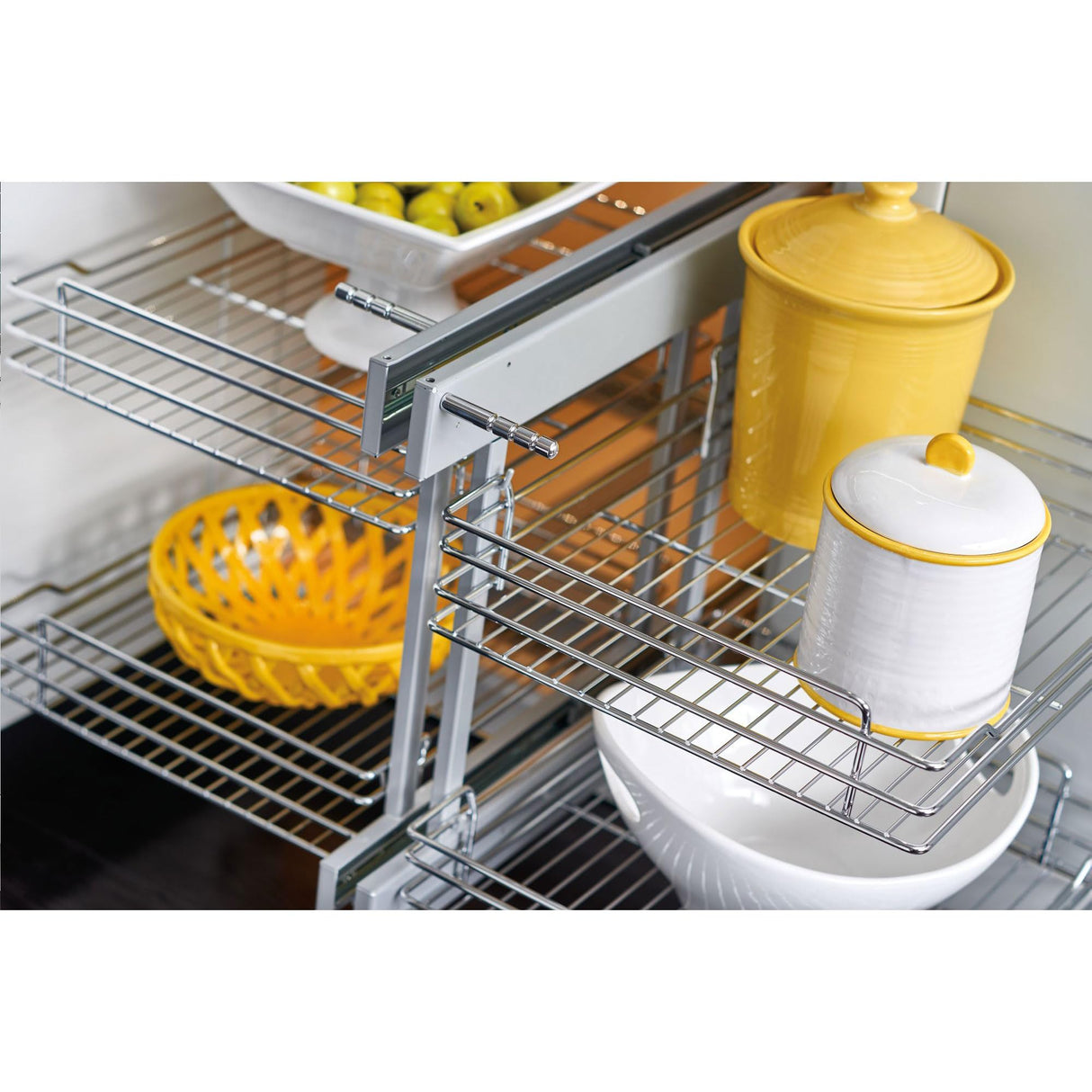 Rev-A-Shelf Dual Tier Pull Out Shelf Organizer for Blind Corner Kitchen or Bathroom Cabinets with Soft Close,15", 4 Shelves, Silver, 5PSP-15-CR