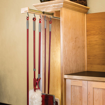 Rev-A-Shelf 14" Pull Out Kitchen Cabinet Pantry Organizer with 5 Hanging Hooks with Ball Bearing Slide System, Maple Wood, GLD-W14-SC-5