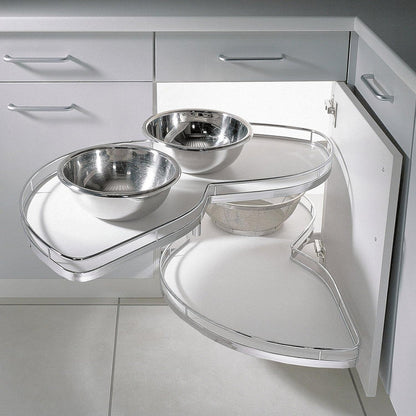 Lemans II Set 2-Shelf Lazy Susan with Soft-Close for Blind Base Corner Cabinets, Chrome and White (Model 60, Tray Size: 21", Swings Left)