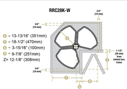 Hafele KV Rotating Corner Base Cabinet Recycling Trash Center with Three 3 x 32 qts Capacity Chrome/White Bins - KI Home