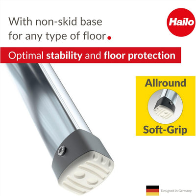 Hailo LivingStep Comfort Plus Aluminum 3 - Step Folding Stepladder with high Curved Safety bar and Storage Tray - KI Home