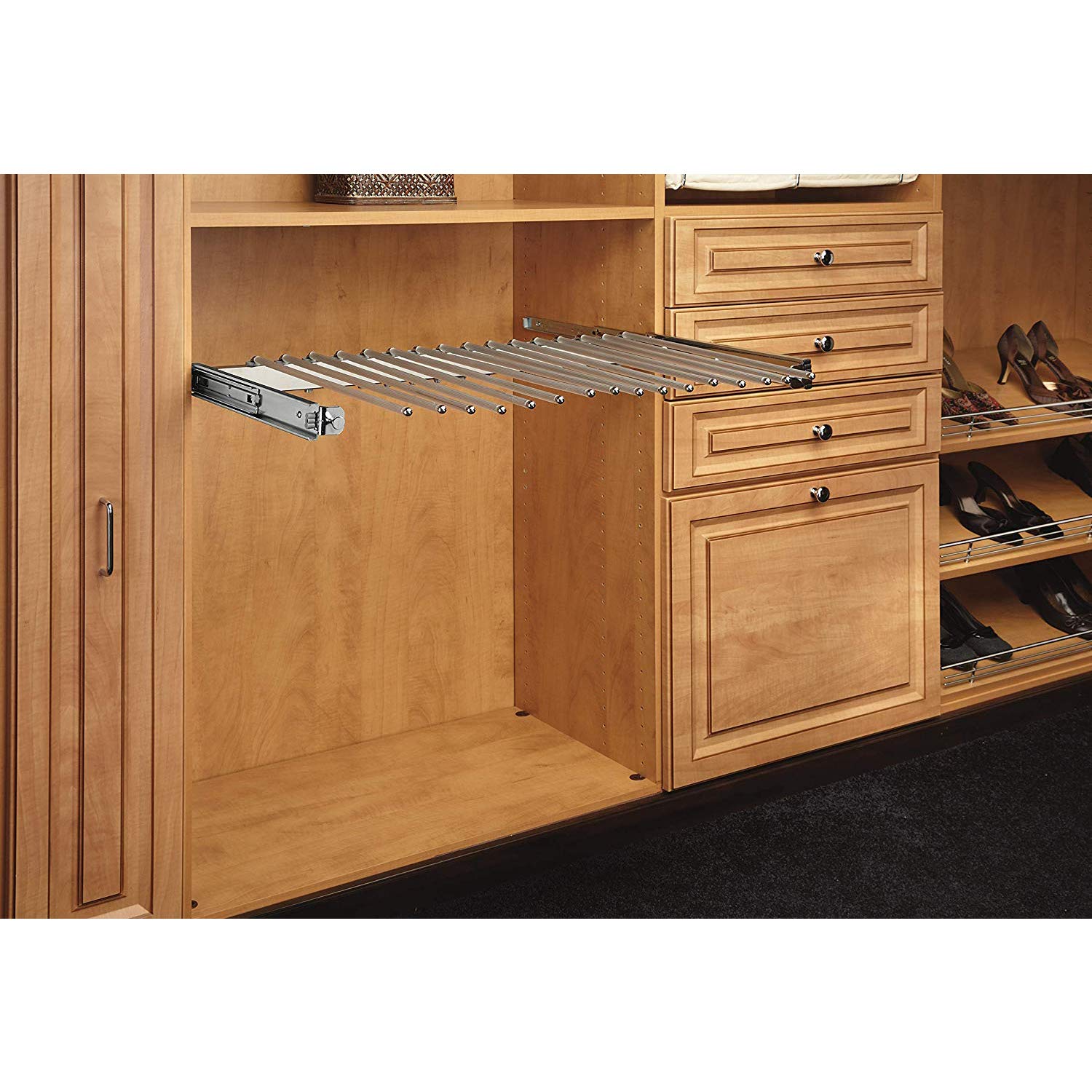 Rev - A - Shelf 17.5" Pull Out Wire Frame for 9 Pairs of Trouser Pant Rack for Space Saving Home Closet Storage Organization, Chrome, PSC - 1814CR - KI Home