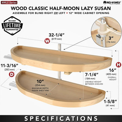 Rev - A - Shelf Dual Shelf Half Moon Lazy Susan Organizer for Blind Corner Kitchen Cabinets, Pull Out Turntable Storage Trays, Wood, 4WLS882 - 32 - 570 - KI Home