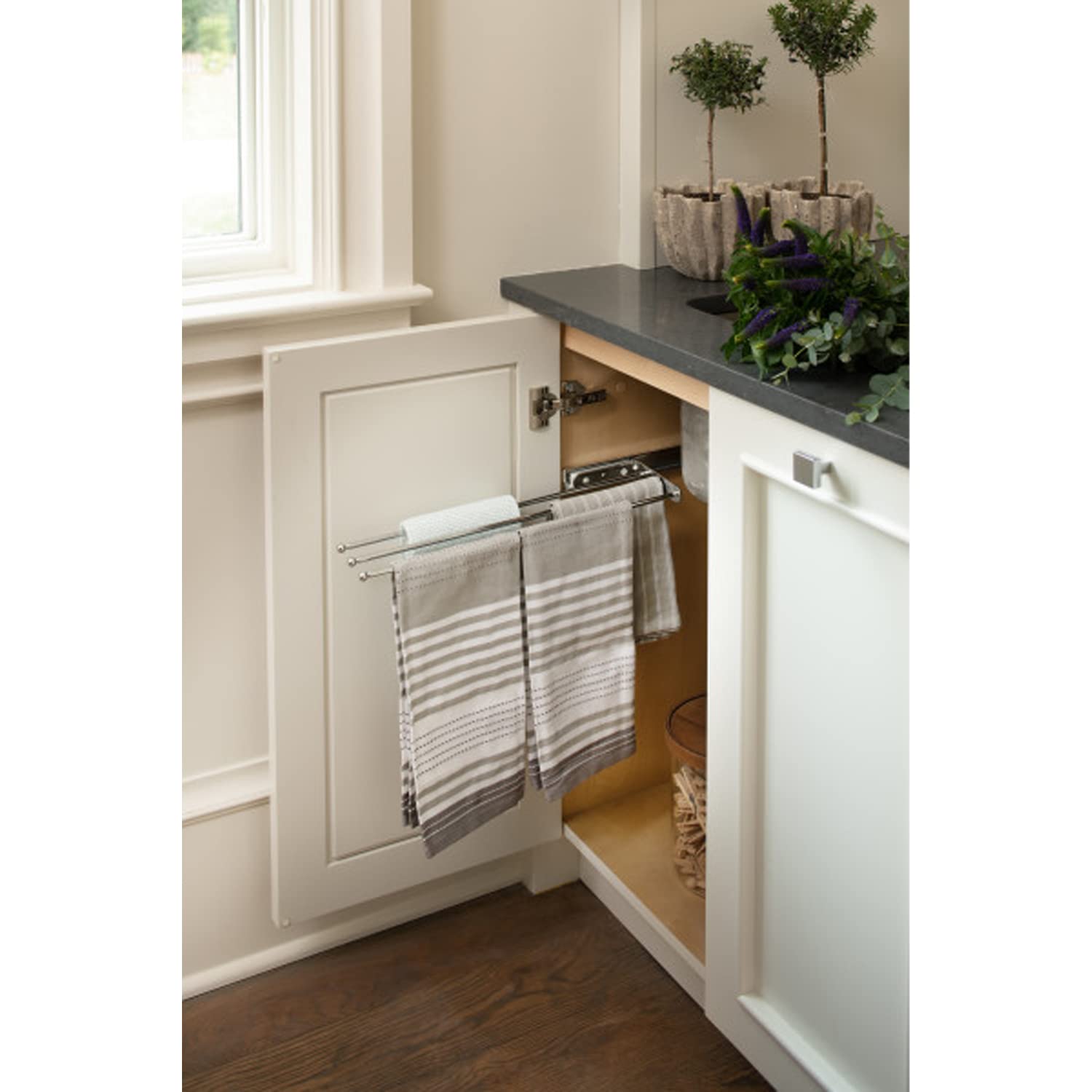 Rev - A - Shelf Under Sink Three - Prong Hand Towel Bar Pullout - KI Home