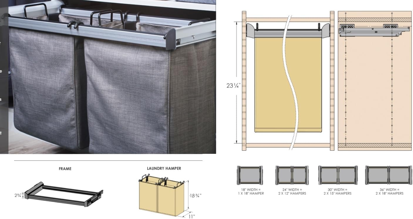 TAG Hardware Premium Closet Laundry Hamper Full Extension Soft - Close and Removable Bags and Handles - KI Home